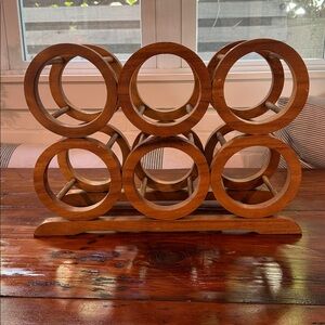 Vintage MCM Wood Wine Rack Kustom Kraft Geometric Circles Countertop 6 Bottle